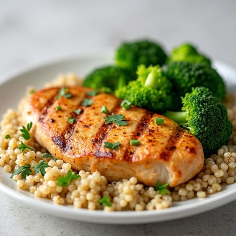 Grilled Chicken Breast with Quinoa and Steamed Broccoli