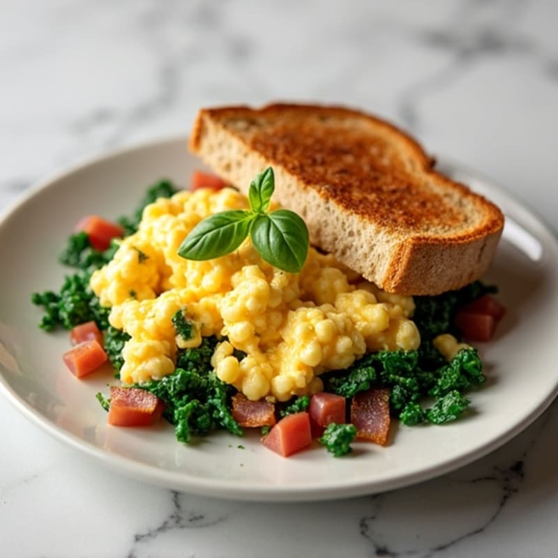 Egg White Spinach Scramble with Turkey Bacon