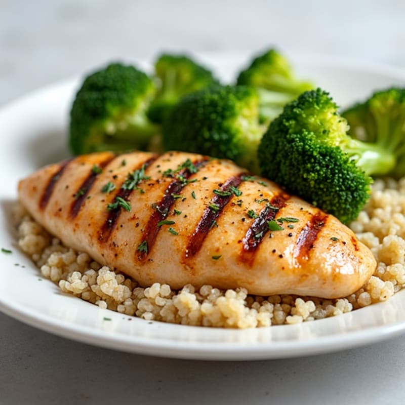 Grilled Chicken Breast with Quinoa and Steamed Broccoli