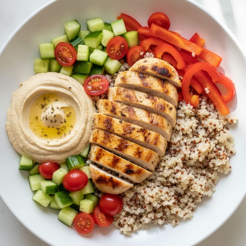 Grilled Chicken Veggie Bowl with Hummus and Quinoa