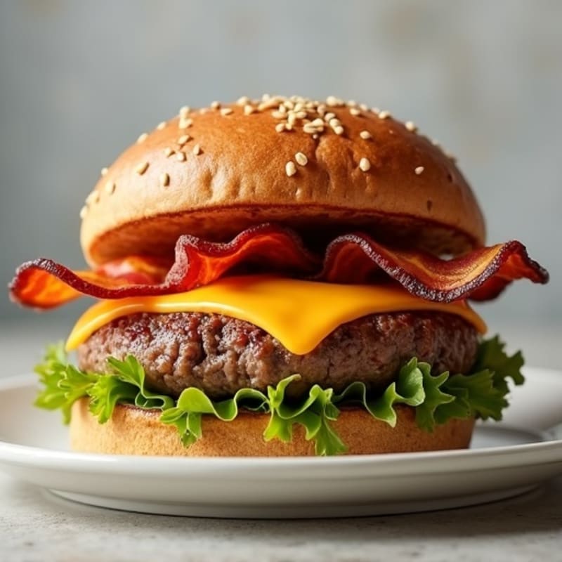 Juicy Lean Beef Burger with Crispy Turkey Bacon and Creamy Cheddar