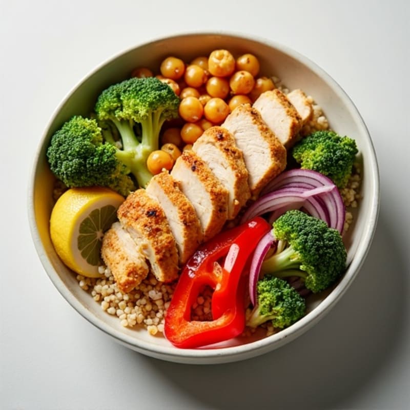 Crispy Roasted Chickpea and Vegetable Grain Bowl with Creamy Lemon-Tahini Dressing