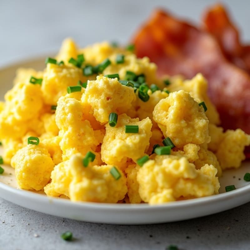 Fluffy Herb-Chive Scrambled Eggs with Crispy Bacon