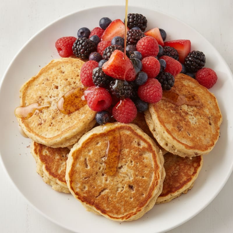 Cottage Cheese Protein Pancakes with Mixed Berries