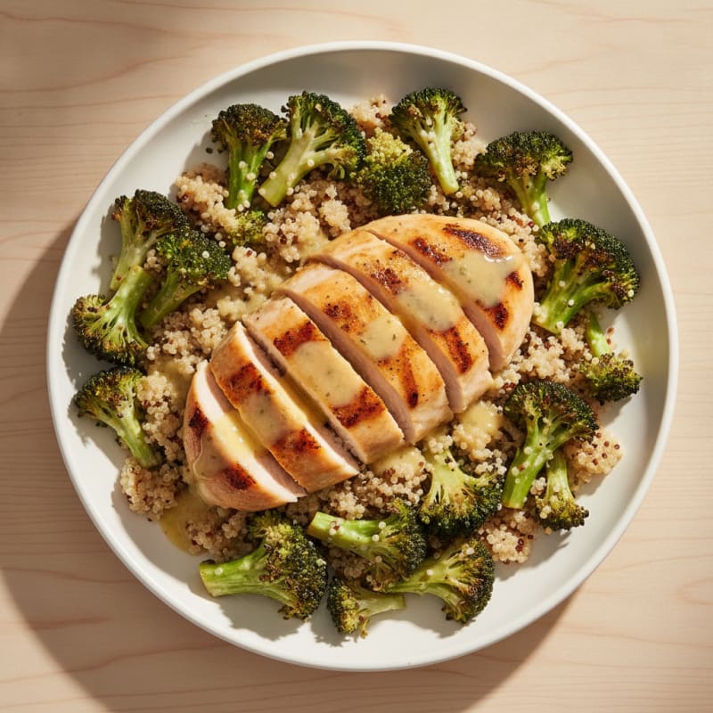 Grilled Chicken Breast with Roasted Broccoli and Quinoa