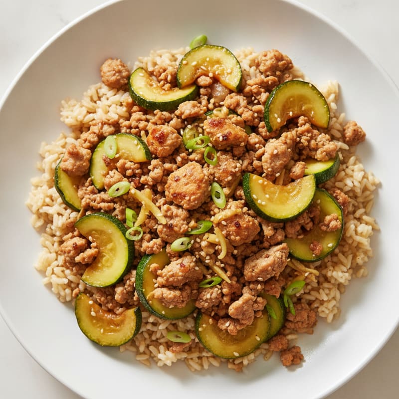 Ground Turkey and Zucchini Stir-Fry with Brown Rice