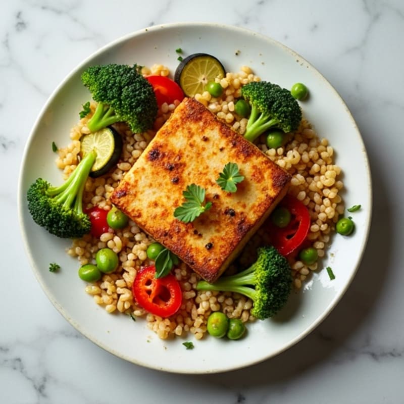 Crispy Tofu with Roasted Vegetables and Quinoa