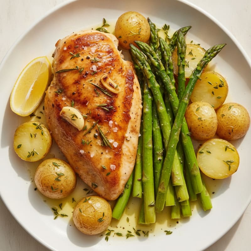 Garlic Herb Roasted Chicken with Asparagus