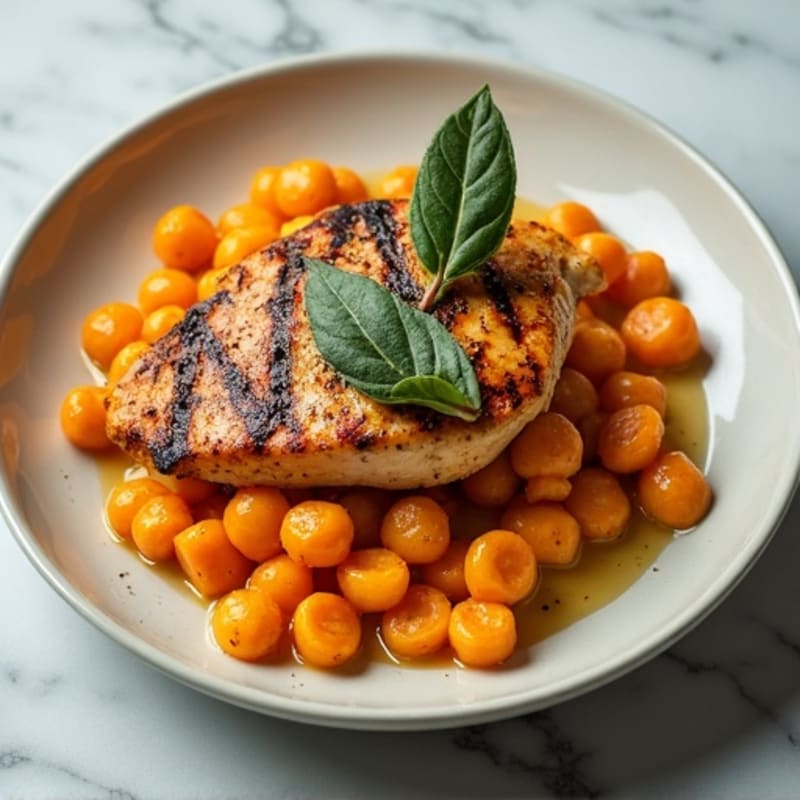 Herb-Roasted Sweet Potato Gnocchi with Sage Brown Butter and Grilled Chicken