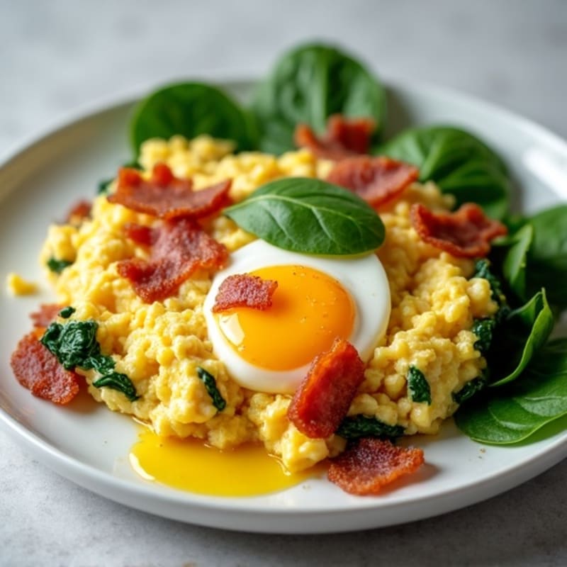 Cottage Cheese Scramble with Spinach and Turkey Bacon