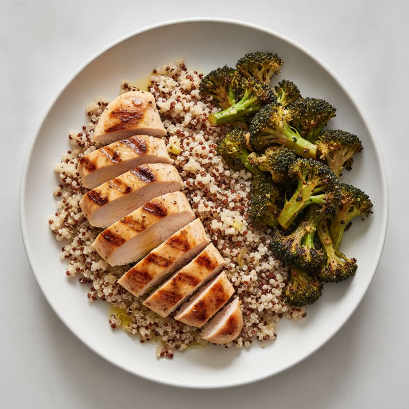 Grilled Chicken Breast with Quinoa and Roasted Broccoli