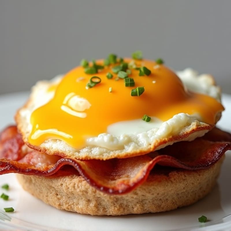 Crispy Turkey Bacon, Egg, and Melted Cheddar on a Whole Wheat English Muffin