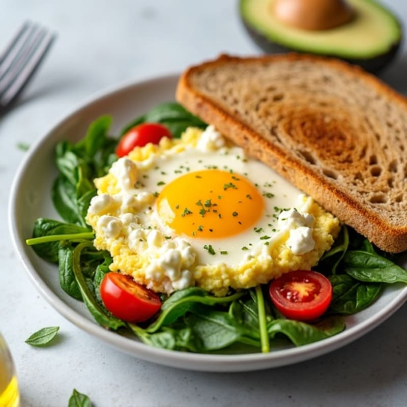 Cottage Cheese and Egg White Scramble with Spinach and Cherry Tomatoes
