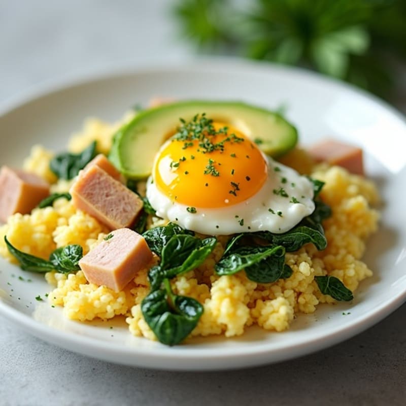 Cottage Cheese Scramble with Spinach and Smoked Turkey