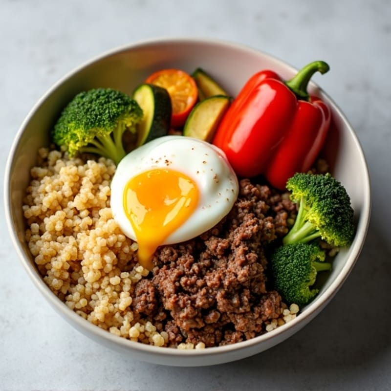 Lean Ground Beef and Roasted Vegetable Bowl