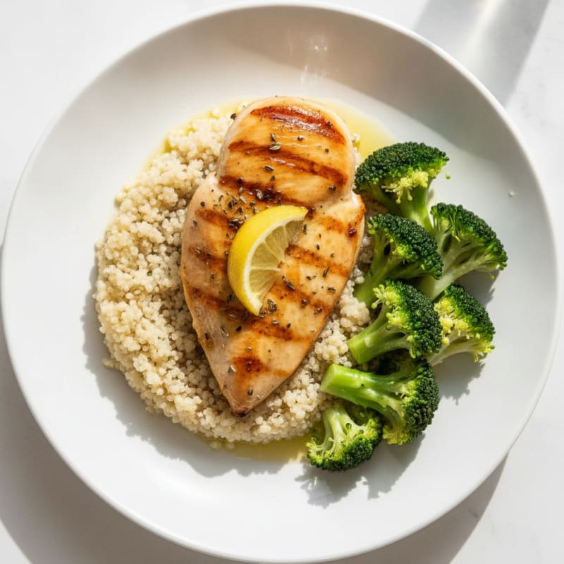 Grilled Chicken Breast with Quinoa and Steamed Broccoli