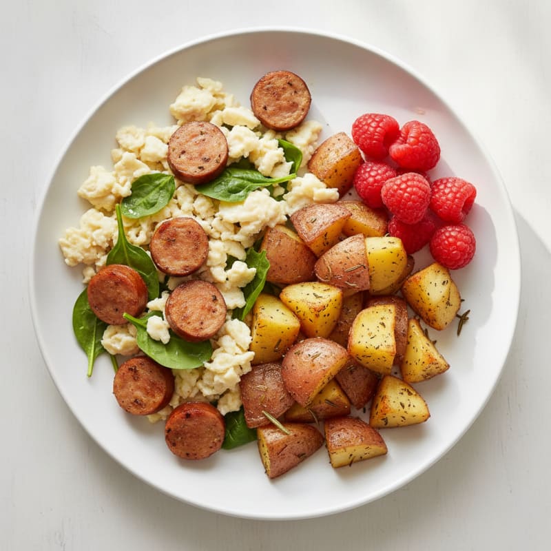 Scrambled Egg Whites with Chicken Sausage and Roasted Potatoes