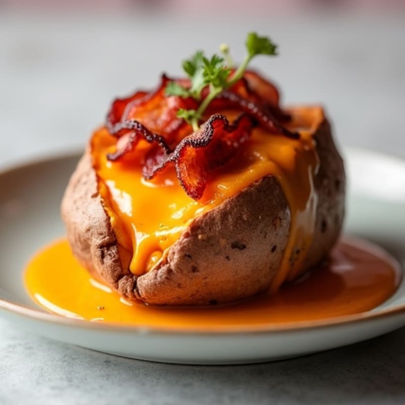 Crispy Bacon-Stuffed Sweet Potato with Melted Cheese