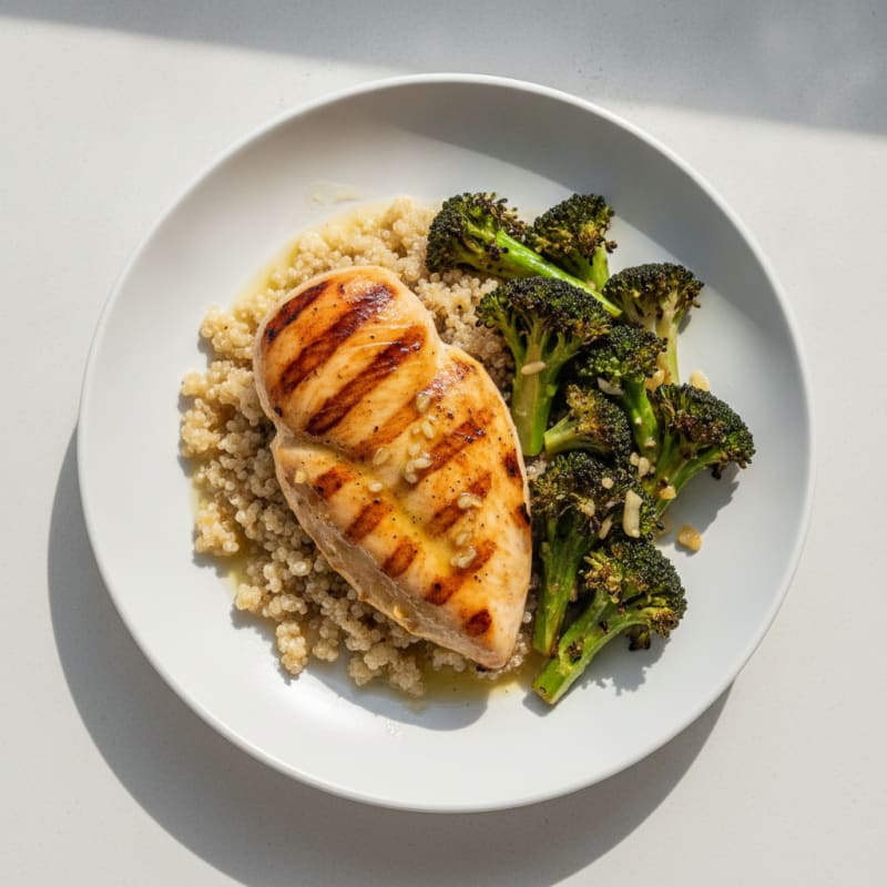 Grilled Chicken Breast with Quinoa and Roasted Broccoli