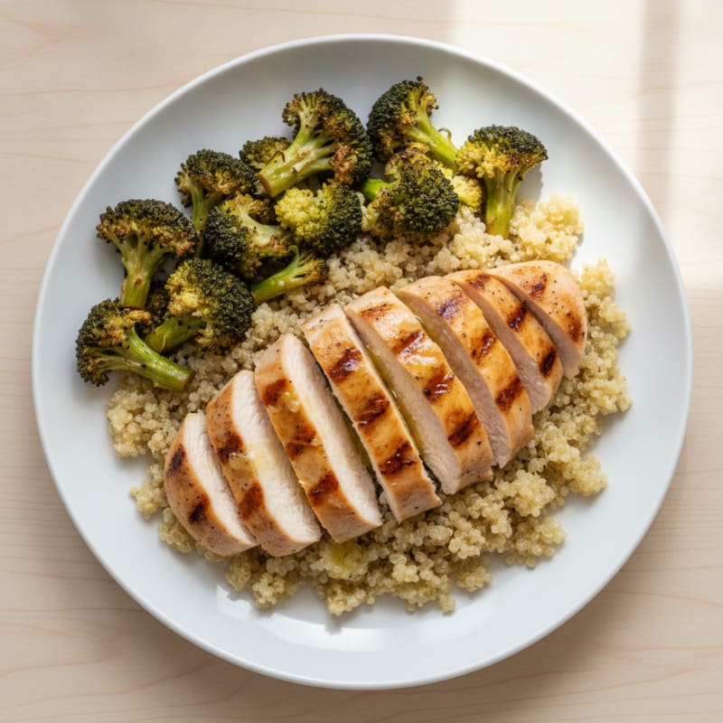 Grilled Chicken Breast with Quinoa and Roasted Broccoli