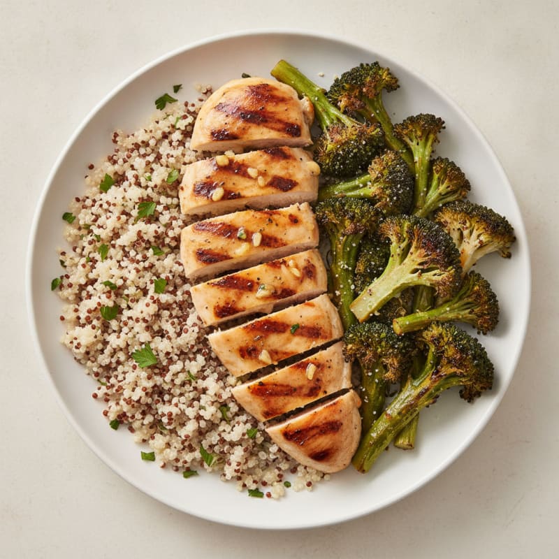 Grilled Chicken Breast with Quinoa and Roasted Broccoli