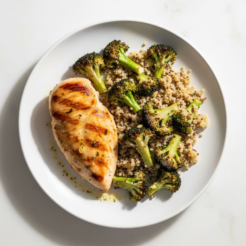 Grilled Chicken Breast with Roasted Broccoli and Quinoa