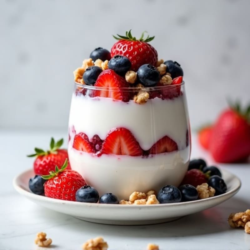 Greek Yogurt Parfait with Blueberries, Strawberries, and Chopped Walnuts