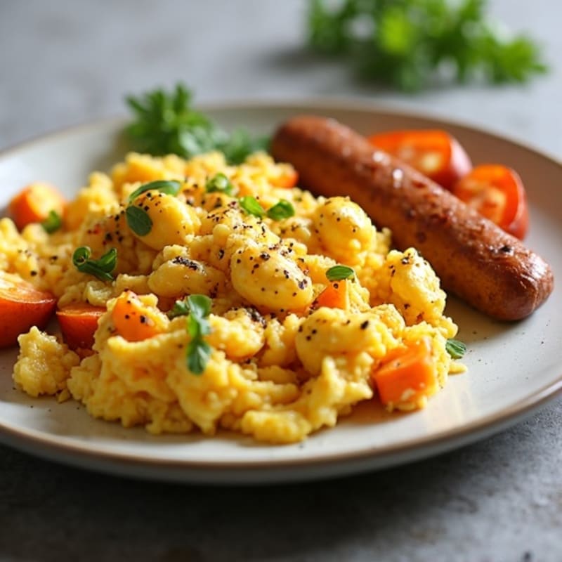 Egg White and Turkey Sausage Scramble with Roasted Sweet Potatoes