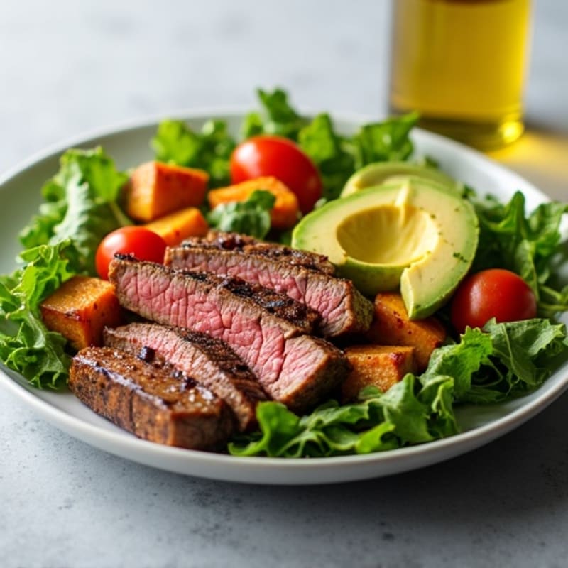 Grilled Steak and Avocado Salad with Roasted Sweet Potatoes