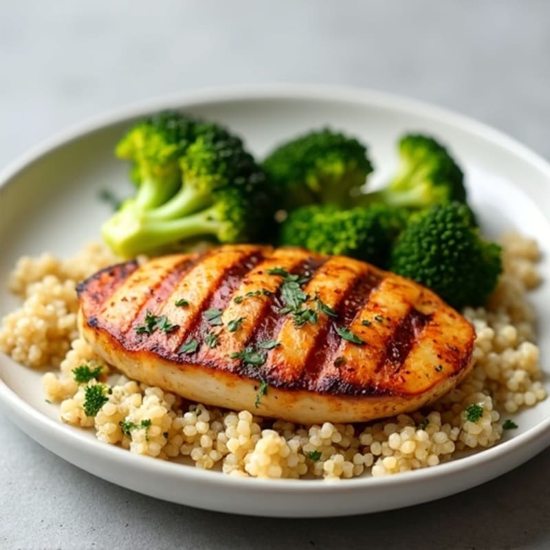 Grilled Chicken Breast with Quinoa and Roasted Broccoli