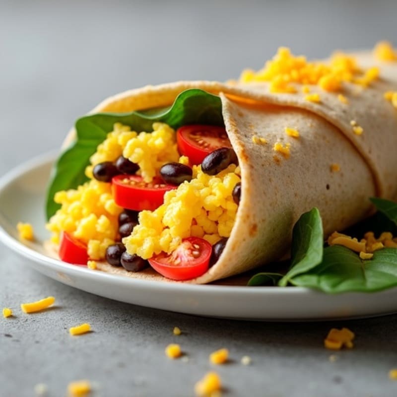 High-Protein Scrambled Egg and Fresh Veggie Breakfast Burrito