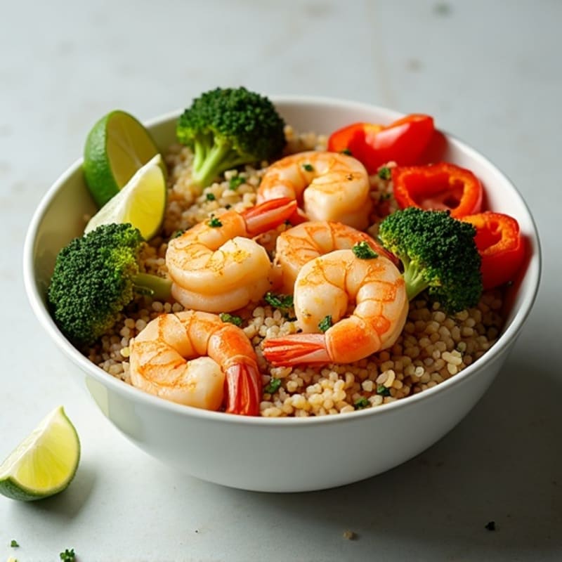 Garlic-Lime Shrimp Rice Bowl with Roasted Vegetables