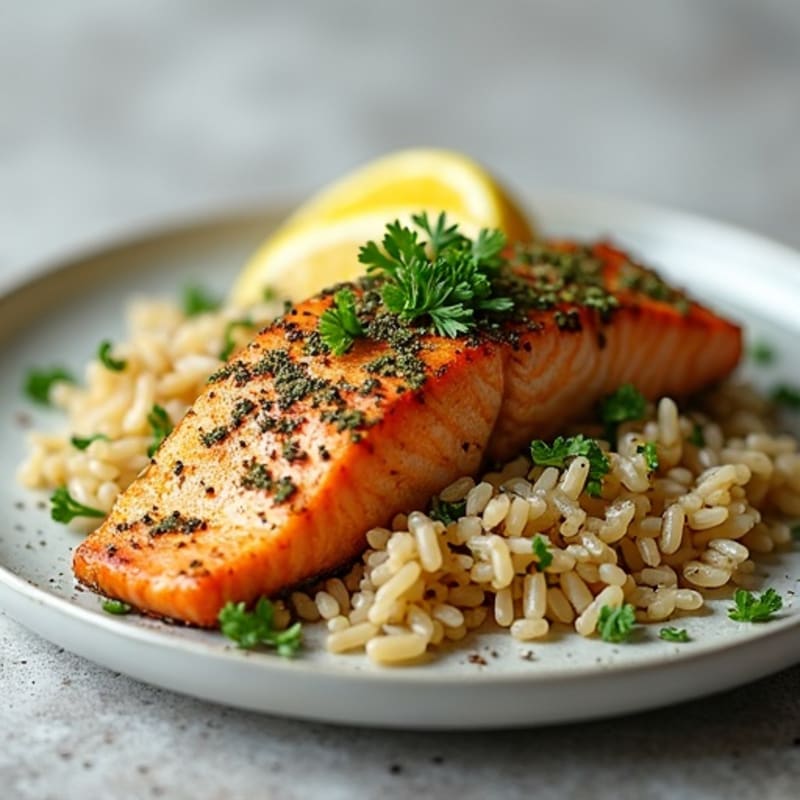 Herb-Crusted Salmon with Wild Rice Pilaf