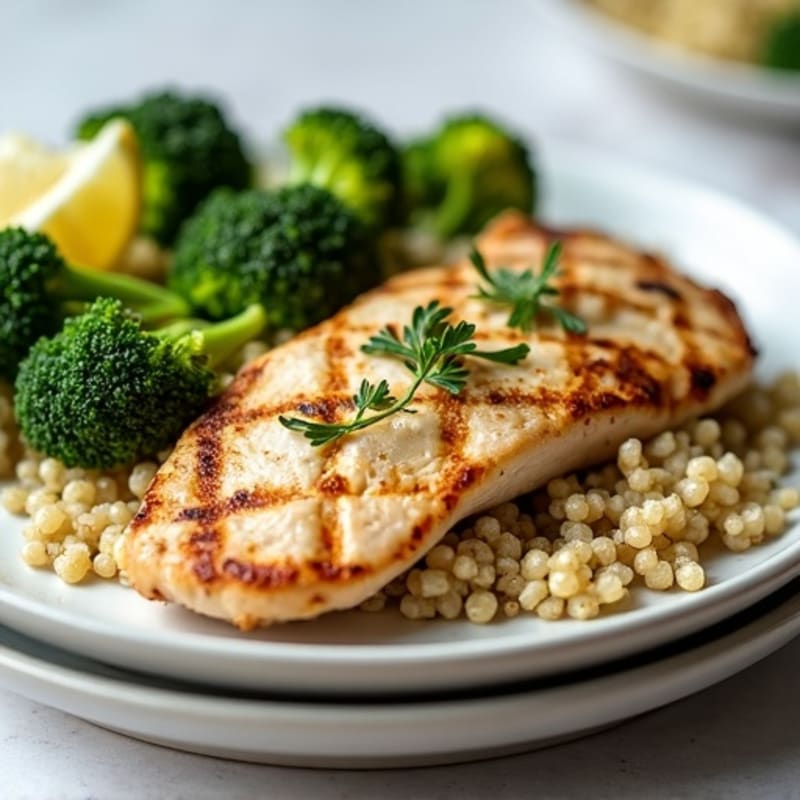 Grilled Chicken Breast with Quinoa and Roasted Broccoli