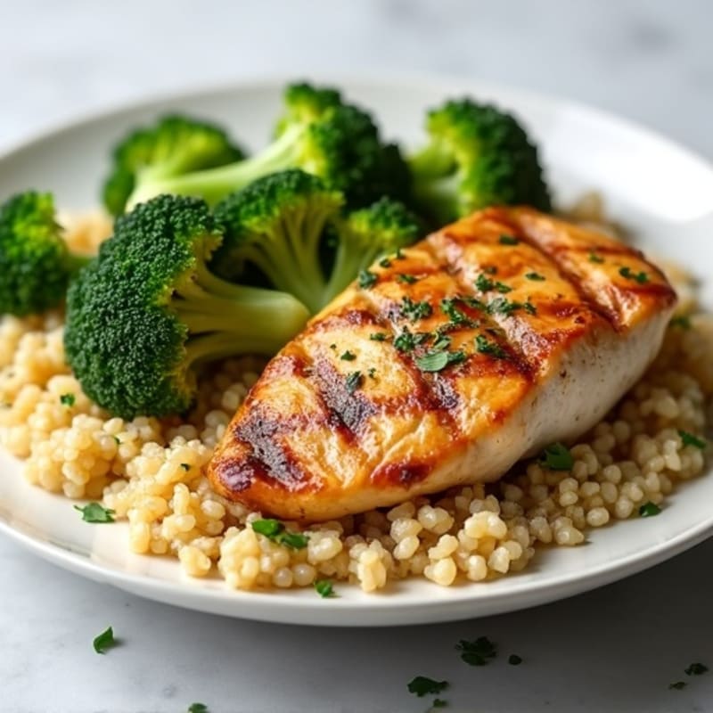 Grilled Chicken Breast with Quinoa and Roasted Broccoli