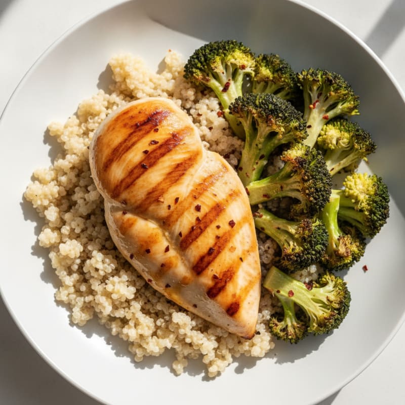 Grilled Chicken Breast with Quinoa and Roasted Broccoli