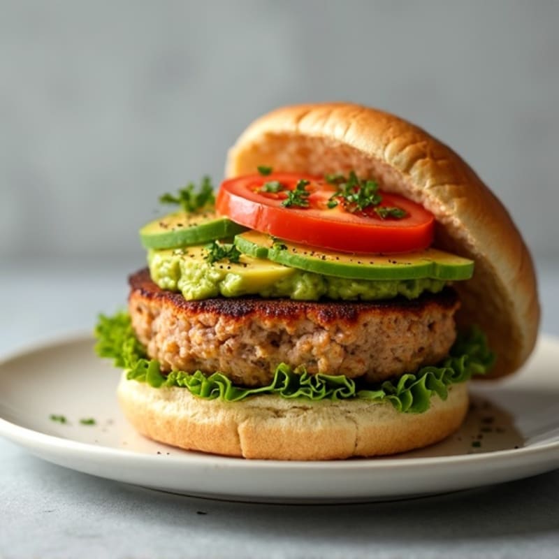 Grilled Turkey Burger with Smashed Avocado and Fresh Tomato