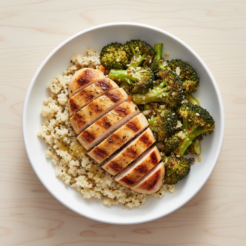 Grilled Chicken and Quinoa Bowl with Roasted Broccoli