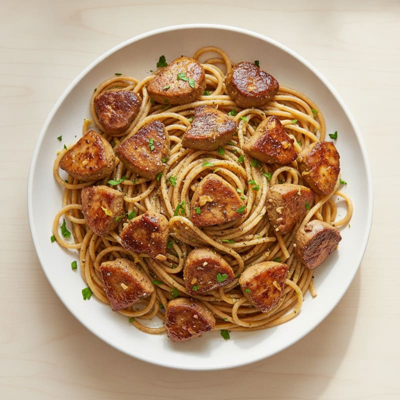 Pan-Seared Chicken Liver with Garlic Pasta