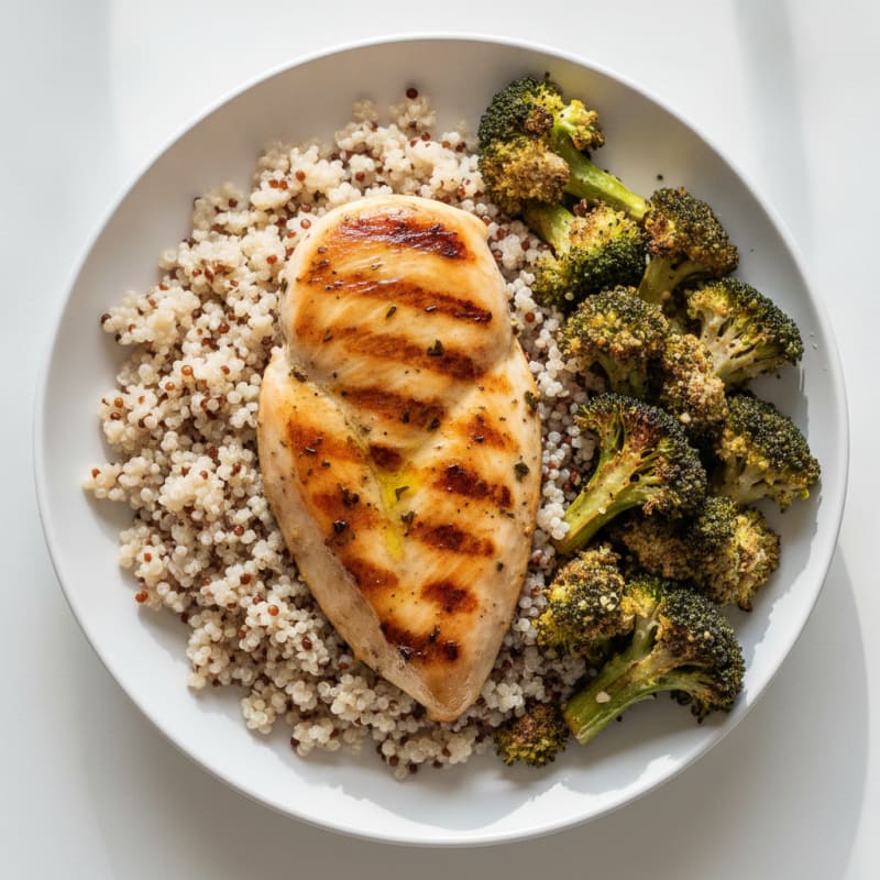 Grilled Chicken Breast with Quinoa and Roasted Broccoli