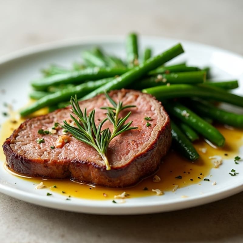 Garlic Herb Roasted Beef with Crispy Green Beans
