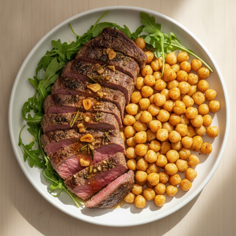 Garlic Herb Steak with Roasted Chickpeas