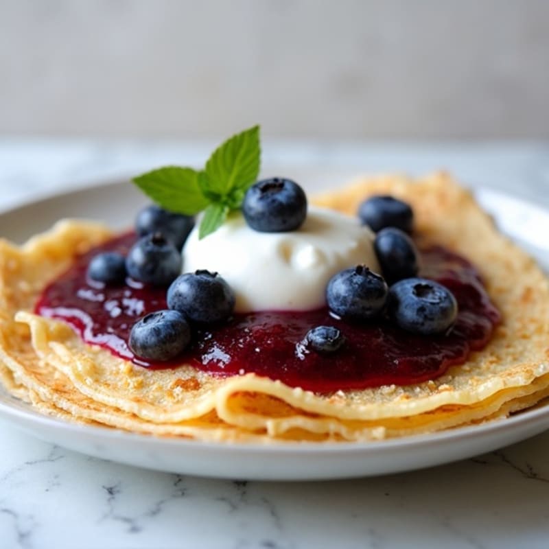 Crispy Rice Flour Crepes with Fresh Blueberry Compote