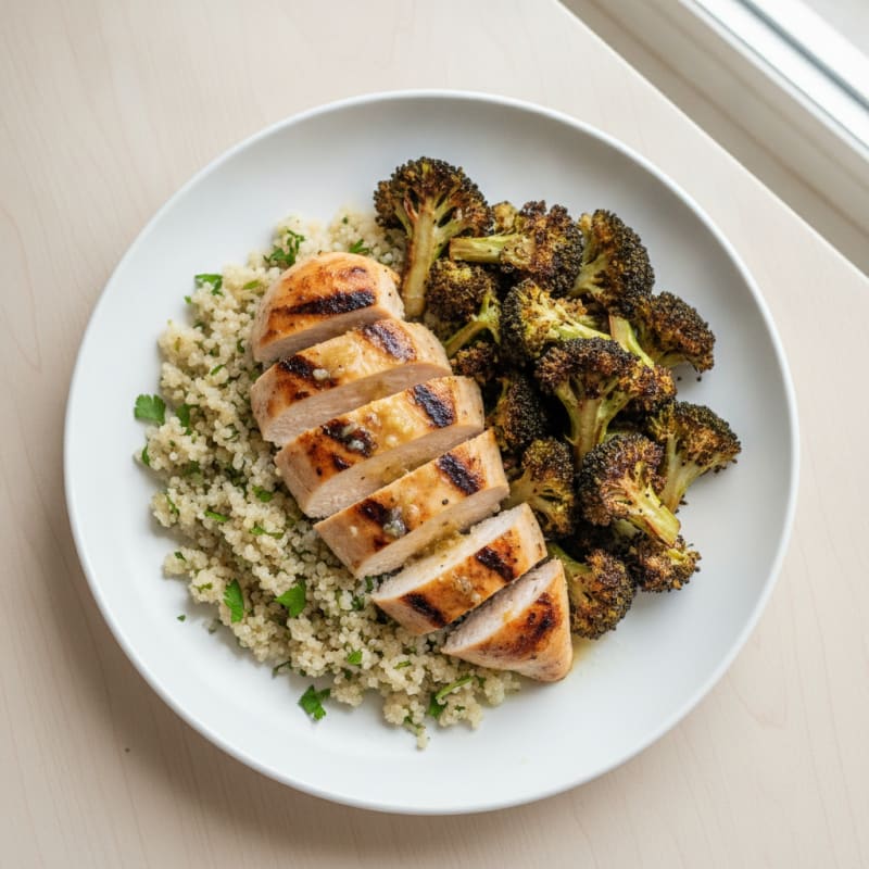 Grilled Chicken Breast with Quinoa and Roasted Broccoli
