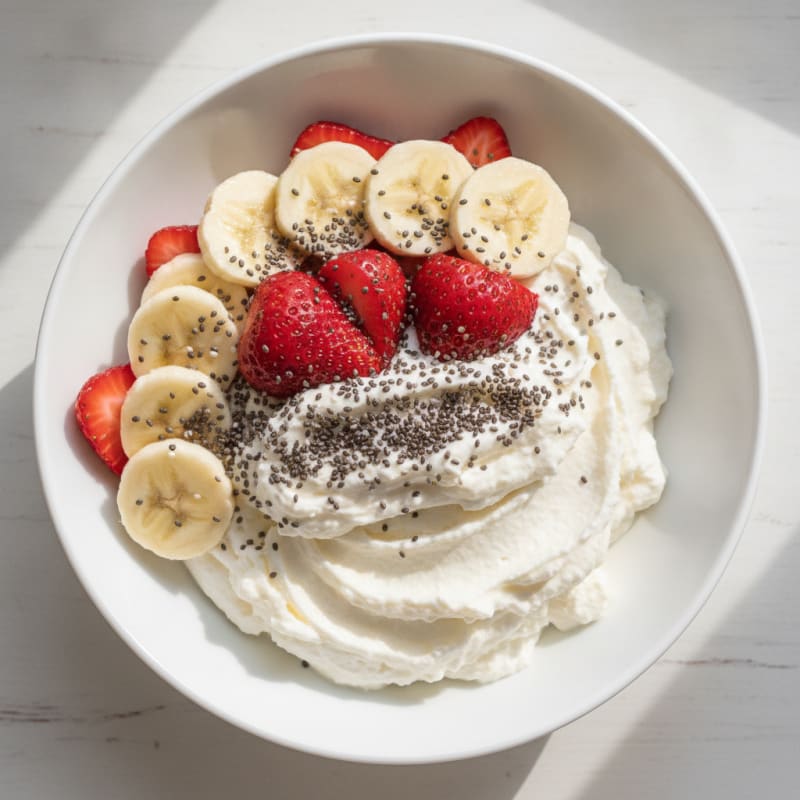 High-Protein Yogurt Bowl with Sliced Banana and Chia Seeds