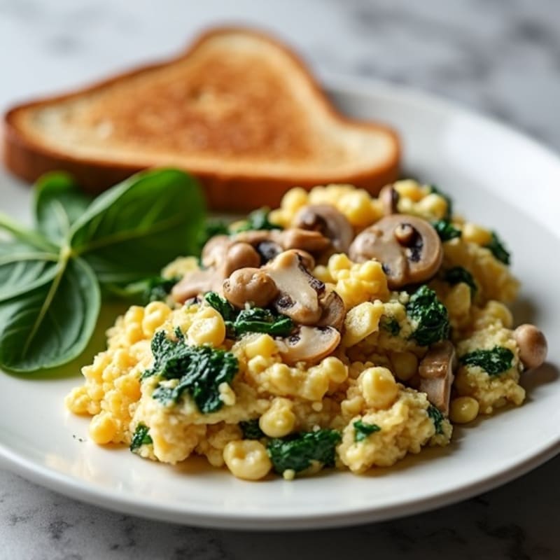 Egg White and Spinach Scramble with Lean Turkey and Sautéed Mushrooms