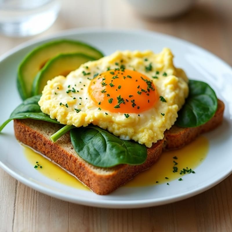 Egg White Scramble with Turkey Sausage and Spinach on Toast
