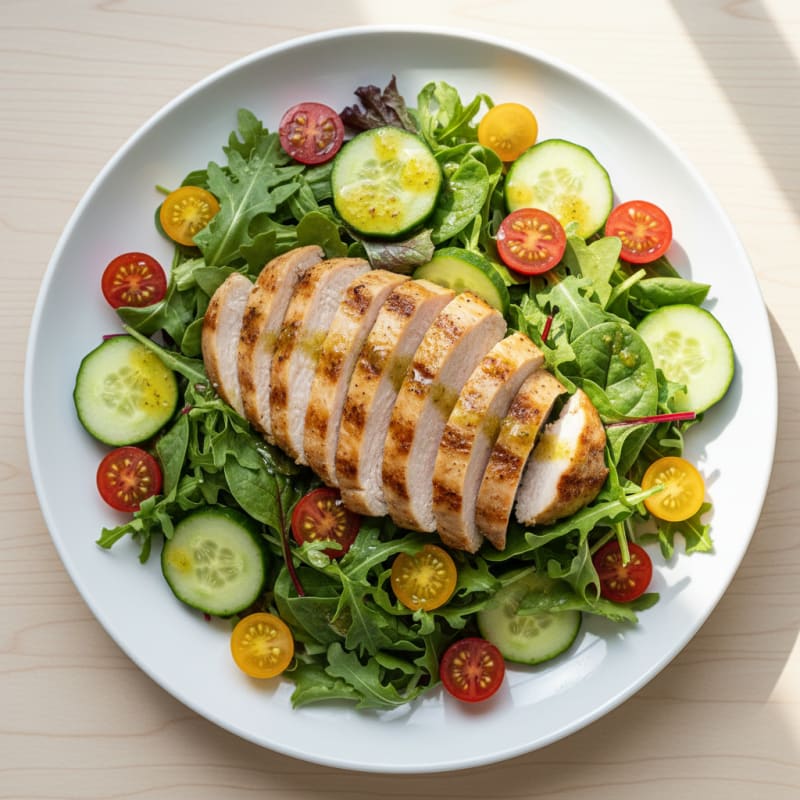 Grilled Turkey Breast Salad with Cherry Tomatoes and Cucumber