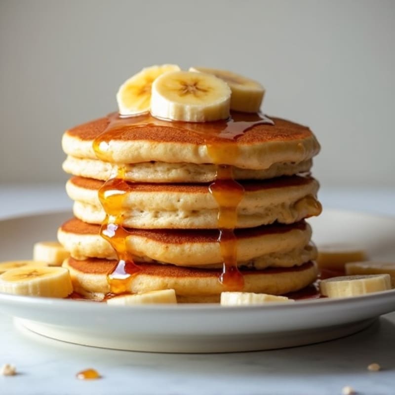 Fluffy Protein Banana Pancakes with Warm Caramelized Bananas