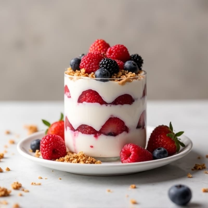 Greek Yogurt Protein Parfait with Mixed Berries and Almond Butter